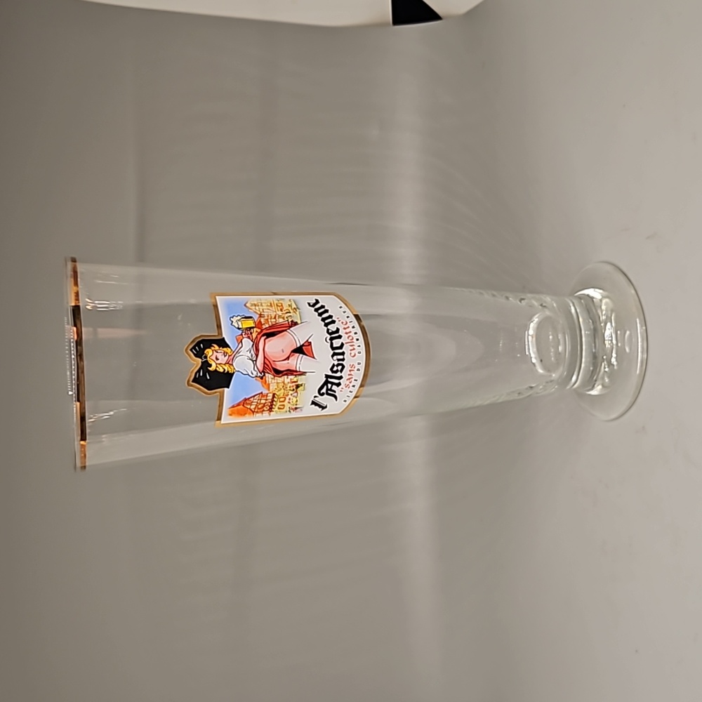 Tall L'ALSACIENNE Beer Fannie Says Bottoms Up Germany .4L GLASS